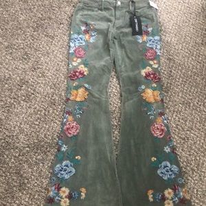 Driftwood embroidered flare cords BNWT
